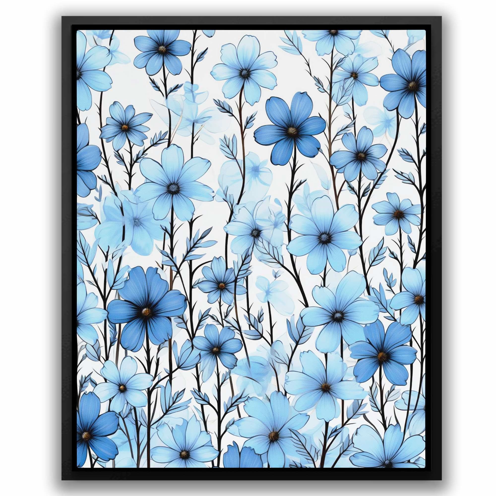 Blue canvas wall art prints in navy, teal, and cobalt tones
